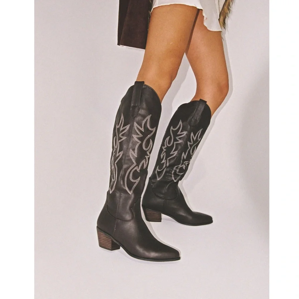 New Princess Polly Billini Urson Western Cowgirl Faux Leather Boots Size 8